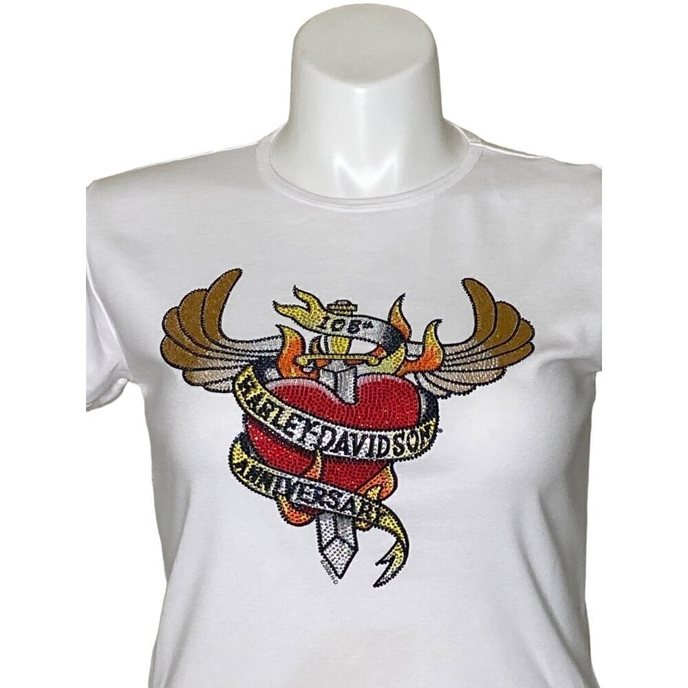 Harley Davidson White Anniversary T-Shirt, Doc's Harley St. Louis Women's XL - Picture 2 of 10